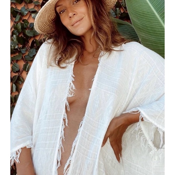 Zara White Fringed Kimono Size Medium - Picture 5 of 13